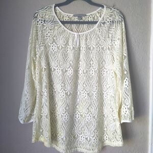 Valerie Stevens Lace Cream Off White Top Tunic size L